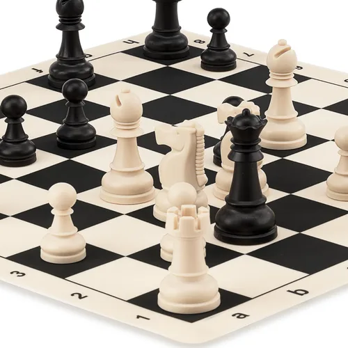 Miniatura 3 de A&A Juego de ajedrez – Tablero de ajedrez plegable de silicona de 15''x15'' y piezas Staunton de plástico con peso con rey de 3.25'' de altura