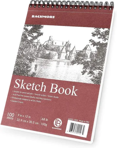 Miniatura 7 de Bachmore - Bloc de bocetos de 9 x 12 pulgadas (68 libras/3.53 oz), 100 hojas de libro de bocetos encuadernado en espiral para artistas profesionales