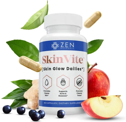 Zen Nutrients SkinVite Suplemento natural para la piel para mujeres, hombres y adolescentes, brotes hormonales y suplemento de apoyo para la piel