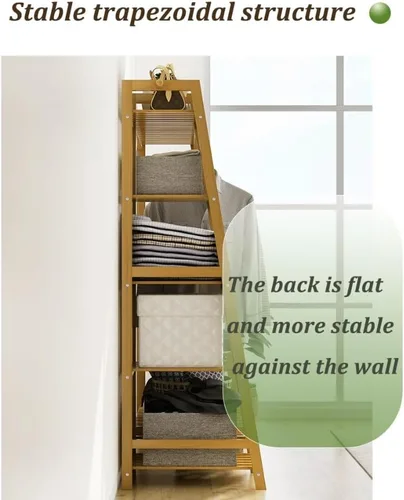 Miniatura 6 de Bamboo Coat Rack with Storage Rack,Freestanding Clothes Rack with Storage Bag,Wood Closet Shelf with Hanging Rod,Clothes Storage Organizer