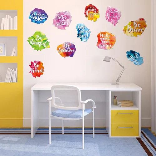 Miniatura 3 de Zonon 6 juegos/12 piezas inspiradoras de vuelta a la escuela, calcomanías de pared inspiradoras de acuarela con cita motivacional colorida