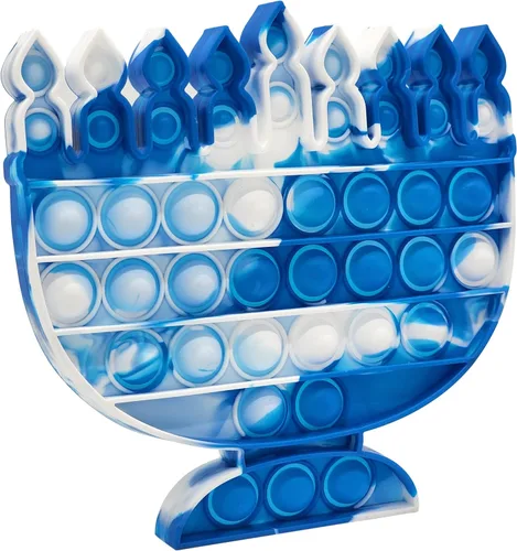Miniatura 5 de The Dreidel Company Menorah & Dreidel Set Poppit, juguete para ansiedad pop de Dreidel Menorah Popper Set (azul y blanco, juego individual)