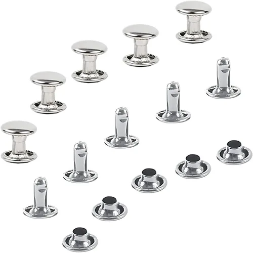 Miniatura 4 de 300 juegos de remaches de cuero de acero inoxidable plateados, remaches de doble tapa, remaches tubulares de metal, reparaciones, accesorios