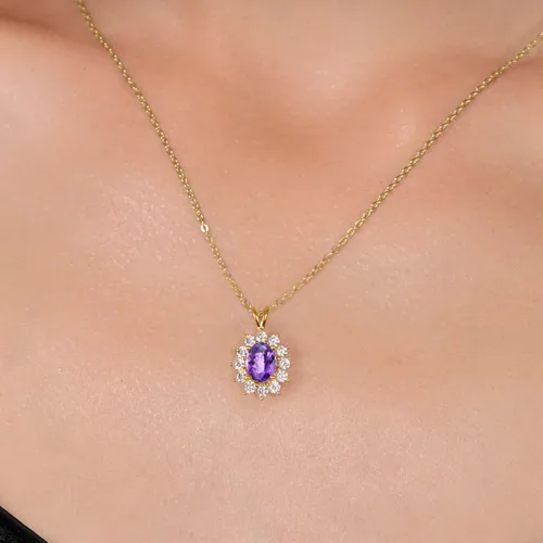 Miniatura 125 de Gem Stone King Collar con piedra natal ovalada de plata chapada en oro amarillo de 18 quilates, ovalado de 0.315 x 0.236 in, collares con colgante