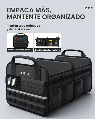 Miniatura 2 de HOTOR Organizador táctico para maletero de automóvil, organizador plegable para maletero de SUV con bolsillo frontal Molle y tiras reflectantes