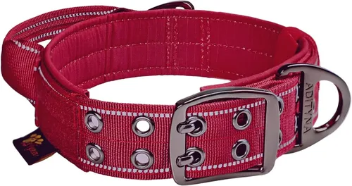 Miniatura 7 de ADITYNA Collar de perro resistente para perros grandes, collar reflectante burdeos con asa para entrenar y caminar, ancho, grueso, táctico, Borgoña