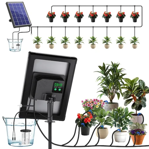 Miniatura 8 de Kit de riego por goteo automático Biling, sistema de riego solar de 8W con batería para jardín con modos de temporización programables digitales
