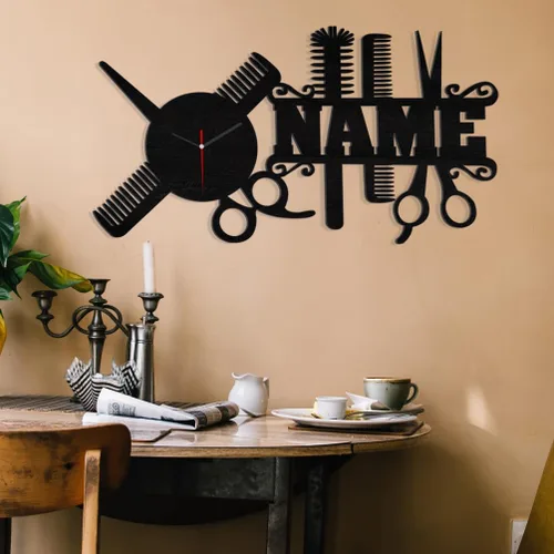 AIFLM Reloj de pared personalizado para peluquería con texto personalizado, reloj de pared para peluquería, peluquería, reloj de pared, regalo único