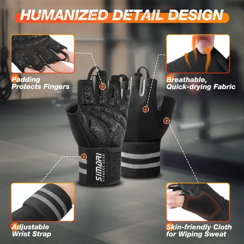 Miniatura 5 de SIMARI Guantes transpirables de entrenamiento para hombres y mujeres, guantes de levantamiento de pesas con acolchado, agarre, protección completa