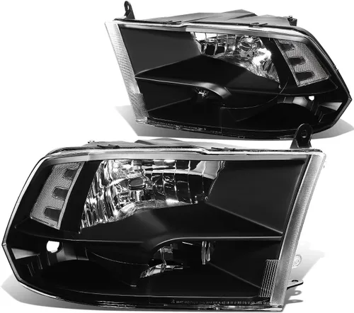 DNA Motoring HL-OH-DR09QUA-BK-CL1 Reemplazo de faros delanteros de carcasa negra compatible con 10-18 Ram 1500-5500, compatible con modelos de faros