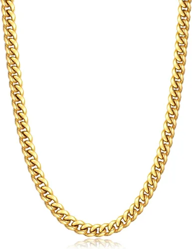 Momlovu Cadena chapada en oro de 18 quilates en tono plateado para hombres y niños, cadena de eslabones cubanos de acero inoxidable chapado en oro