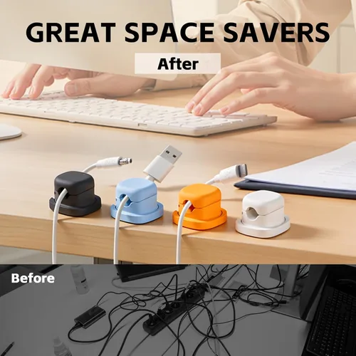 Miniatura 4 de Soporte de cable giratorio para mesita de noche, clips magnéticos giratorios de 360°, organizador de cable adhesivo fuerte para teléfono, hogar