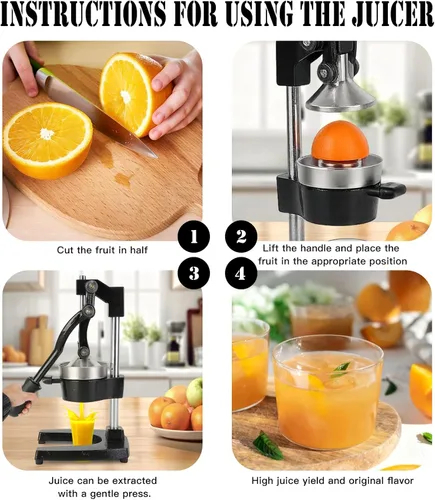 Miniatura 5 de Exprimidor de hierro fundido – Exprimidor manual de cítricos resistente, prensa profesional de naranja, exprimidor de limón de acero inoxidable