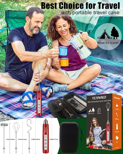 Miniatura 2 de YUSWKO Espumador de leche recargable para café, mezclador de bebidas de mano con 3 cabezales, 3 velocidades, varita espumadora de café ideal