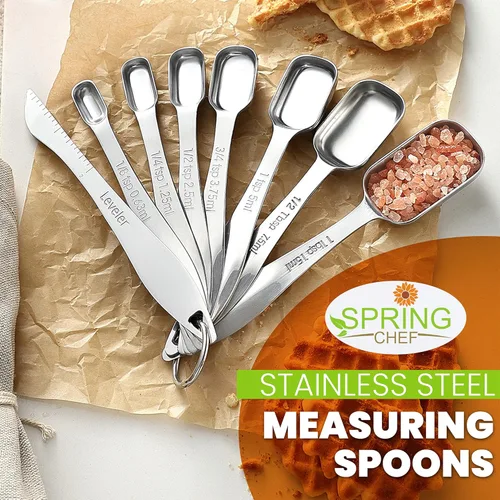Miniatura 2 de Spring Chef Juego de 8 cucharas medidoras de acero inoxidable con nivelador, cucharadita de metal y cucharadas medidoras para ingredientes secos