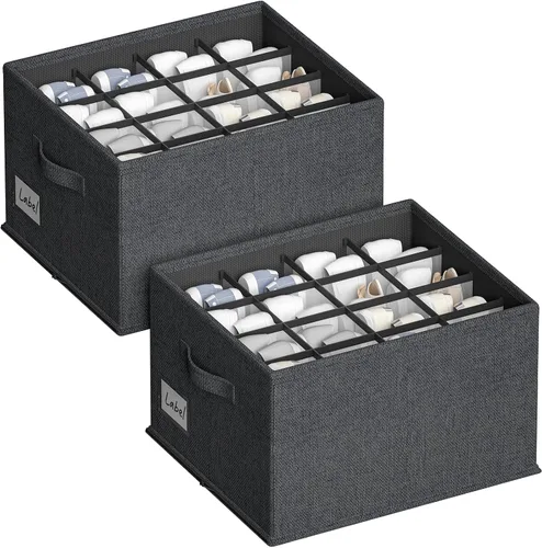 Miniatura 14 de 2 paquetes de organizador de zapatos para armario, se ajusta a 16-32 pares, contenedores de almacenamiento de zapatos de tela, cajas grandes de Beige