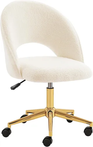 Furnimart - Silla giratoria con ruedas para escritorio, silla ajustable de piel sintética para tocador con patas doradas, linda silla de tareas con