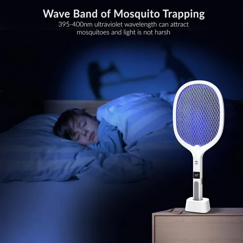 Miniatura 7 de WBM SMART Matamoscas eléctrico 2 en 1, lámpara de trampa de mosquitos y raqueta, matamoscas eléctrico recargable por USB para el hogar y al aire