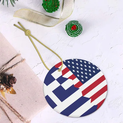 Miniatura 7 de Bandera griega de Estados Unidos, adornos de cerámica para colgar, adorno colgante de Navidad personalizado para decoración del hogar