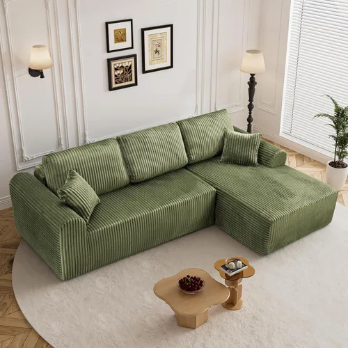 Miniatura 32 de Sofá seccional sin costuras de 108" en forma de L para sala de estar, cómodo sofá de corduroy con chaise, amplios reposabrazos, asiento profundo