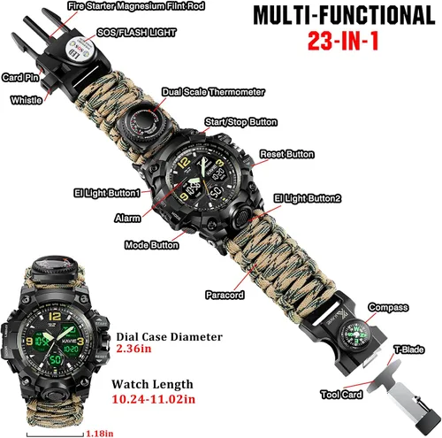 Miniatura 3 de Reloj militar digital de supervivencia 23 en 1, reloj táctico multifuncional y con correa ajustable para hombre, resistente al agua, para Hojas