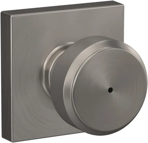 Miniatura 2 de Schlage F40 BWE 619 COL Pomo para puerta Bowery con moldura Collins, cerradura de privacidad para dormitorio y baño, níquel satinado