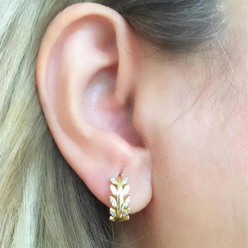Miniatura 2 de Journey Studio - 1 par de aretes de aro redondos con forma de hoja de diamante artificial para mujer, Cobre