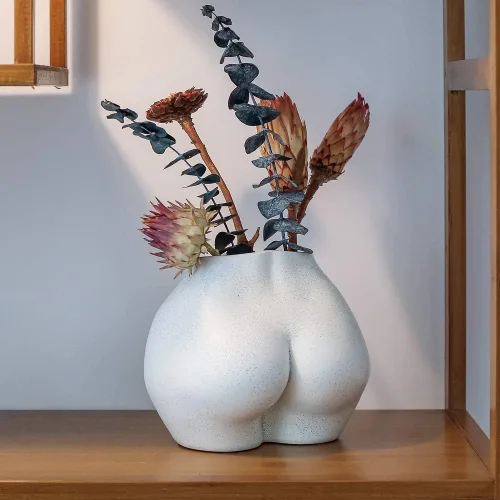 Miniatura 5 de FROZZUR - Maceta con forma de cuerpo femenino, jarrón con trasero, maceta de flores femenina, maceta moderna de resina estilo bohemio, color blanco