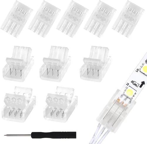 Miniatura 11 de RGBZONE 10 piezas 3 pines 8mm Conectores de tira LED Actualizados Conector rápido de tira a tira sin soldaduras y sin brechas para tira de luz LED
