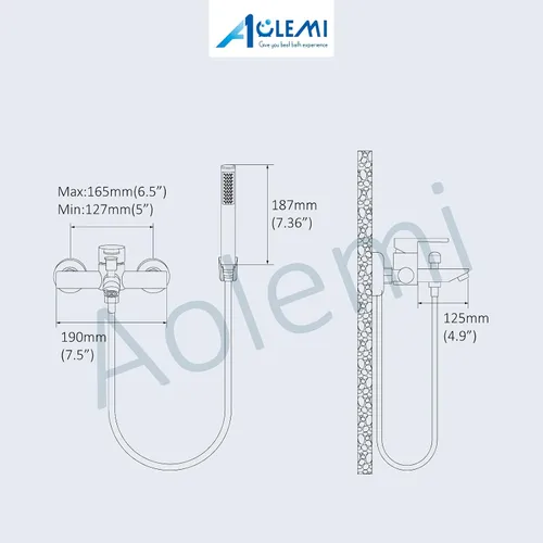 Miniatura 6 de Aolemi Llenador de bañera de montaje en pared, níquel cepillado, grifo de bañera central de 6 pulgadas con ducha de mano, acero inoxidable SUS304