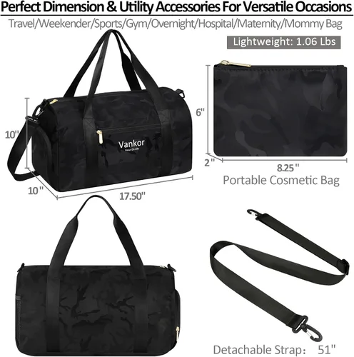 Miniatura 9 de Bolsa de gimnasio para mujer con compartimento para zapatos, impermeable, bolsa de lona deportiva para viajes, fin de semana, llevar en la playa