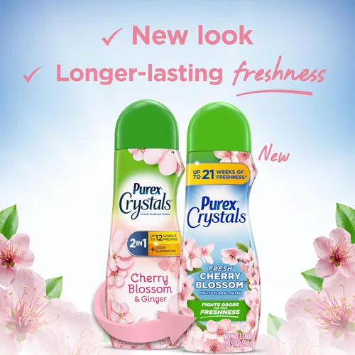 Miniatura 2 de Purex Crystals In-Wash - Potenciador de aroma, flor de cerezo y jengibre, 21 onzas (paquete de 4), tecnología de frescura y eliminación de olores