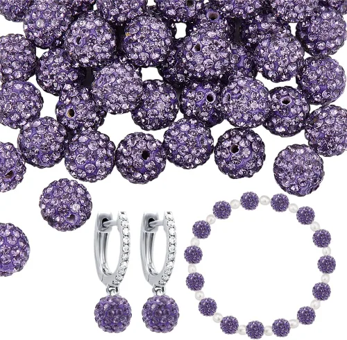 Miniatura 9 de PH PandaHall 100 cuentas de diamantes de imitación negros de 0.394 pulgadas (0.394 in) cuentas de arcilla negra de polímero de cristal de arcilla