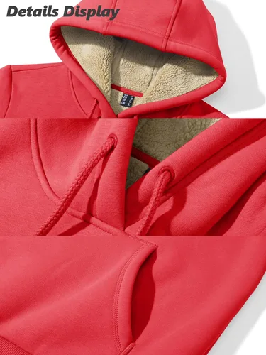 Miniatura 27 de MAGCOMSEN Sudaderas con capucha para mujer, con forro de sherpa, de vellón, para invierno, cálido, pesado, de algodón, con bolsillo