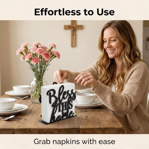 Miniatura 4 de 2Pack Bless This Home Napkin Holder for Table, Modern Metal Black Napkin Holders for Kitchen Dining Tables & Countertops, Paper Cocktail Napkins