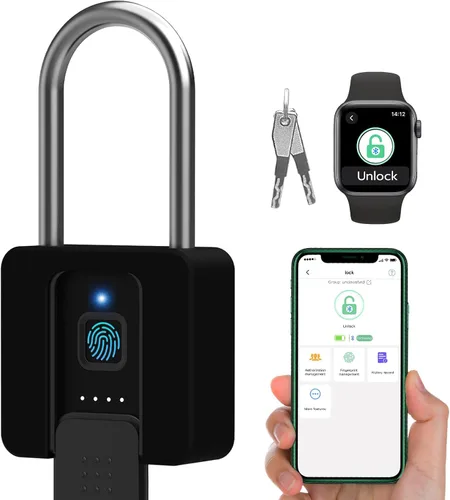 Miniatura 10 de Candado de huellas dactilares, Dhiedas Pad Lock con huella dactilar Bluetooth llave impermeable resistente cerradura de combinación para valla al