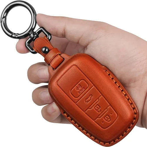 Miniatura 11 de Tukellen Funda para llavero Toyota de piel auténtica con llavero, protector de cuero compatible con Rav4 2019-2025 2020-2022 Highlander Corolla Negro