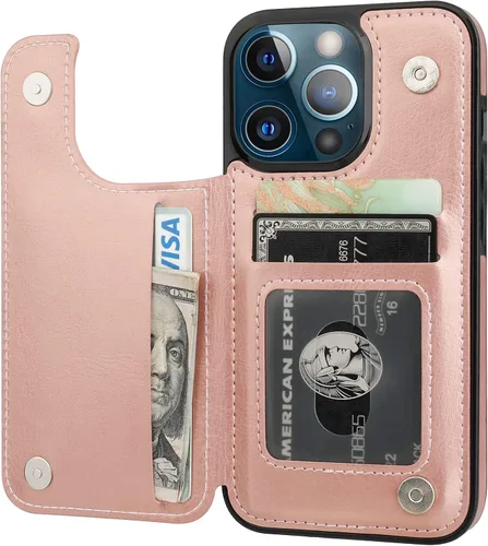 Miniatura 12 de ONETOP - Funda tipo cartera compatible con iPhone 13 Pro con soporte para tarjetas, funda de piel sintética con ranuras para tarjetas, doble cierre