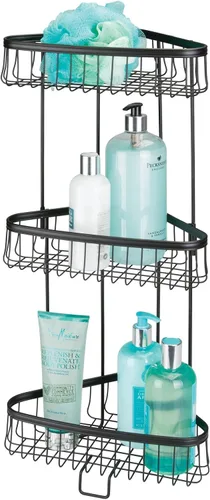mDesign Hyde Collection - Estante de baño de metal, almacenamiento vertical independiente para organizar y almacenar toallas de mano, loción Satén