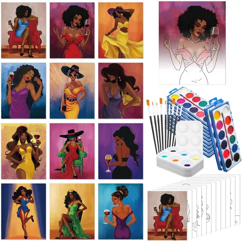 Miniatura 7 de Ctosree 12 juegos de lienzo predibujado para pintar adultos, kit de sorbo y pintura, lienzo preimpreso a granel para Pascua, Día de la Madre