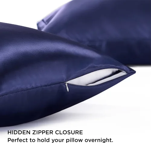Miniatura 4 de Bedsure Funda de almohada de satén con cremallera, similar a las fundas de almohada de seda paquete de 2, juego de 2 fundas de almohada de satén 13