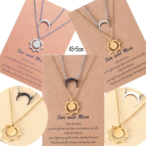 Miniatura 6 de Collar de sol y luna para parejas, día de San Valentín, pareja, collar de BFF para 2 parejas a juego, luna creciente, sol, collar de acero
