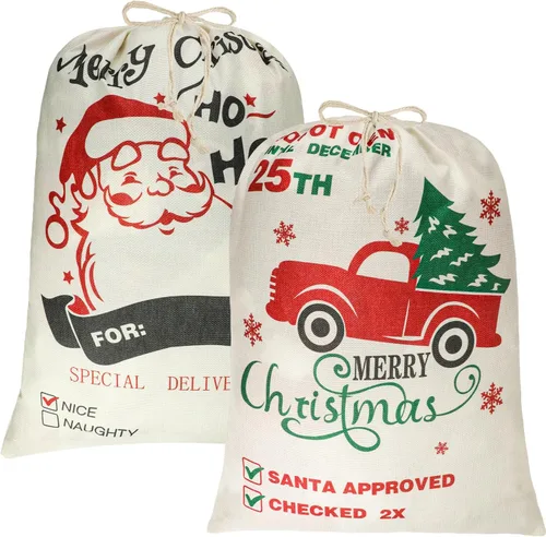 SULOLI 2 sacos grandes de Papá Noel, bolsa de regalo de lona de Navidad de 26 x 19 pulgadas con cordón para decoraciones de fiesta de Navidad