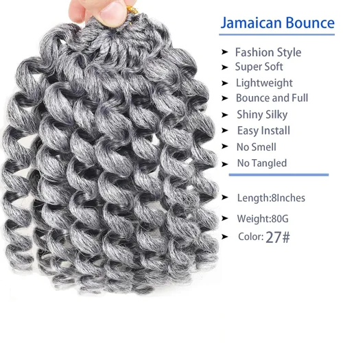 Miniatura 3 de 3 paquetes de 2 extensiones de cabello sintético de ganchillo de 8 pulgadas, rizado tipo varita con rizos jamaicanos, 20 raíces