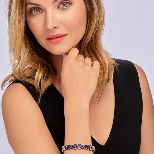 Miniatura 2 de Ross-Simons 280 ct tw Garnet and 190 ct tw White Topaz Bracelet With Blue Enamel in 18kt Gold Over Sterling