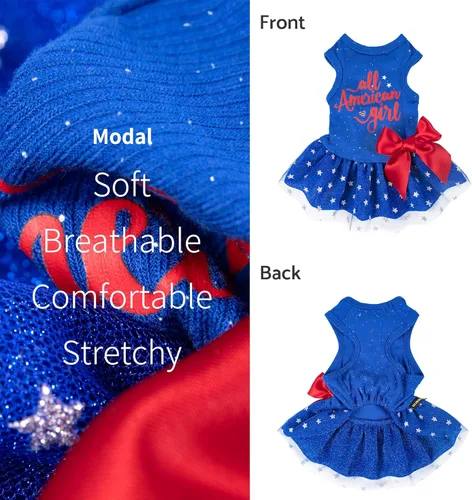 Miniatura 3 de Fitwarm All American Girl Vestido para Perros - Vestido Patriótico de Tul para Perros Pequeños, Azul Real, Rojo, Blanco, XXS