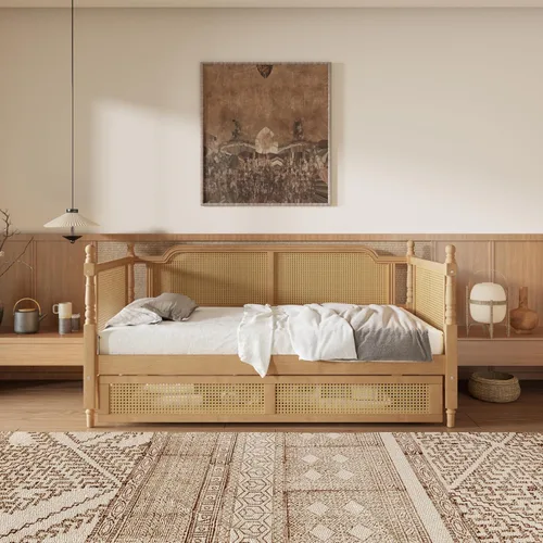 Miniatura 9 de Harper & Bright Designs Marco de cama esquinero de tamaño individual con cajones, sofá cama de madera maciza con almacenamiento y cabecero,