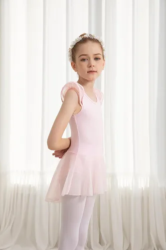 Miniatura 4 de Tegmk Leotardo de ballet con mangas con volantes para niñas con falda de malla, espalda hueca con caída de agua