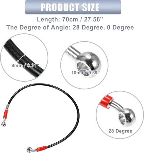 Miniatura 5 de X AUTOHAUX 27.6 in 27.56 "Longitud 0.394 in ID motocicleta freno hidráulico tubo manguera aceite tubo 28° 0° acero inoxidable trenzado cable