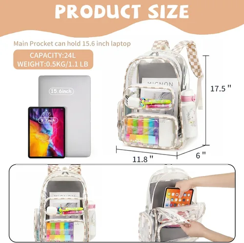 Miniatura 146 de CAMTOP Mochila transparente resistente y transparente para estudiantes, escuela, trabajo, festival, viajes, deportes, Beige, Mediana, Camtop Mochila